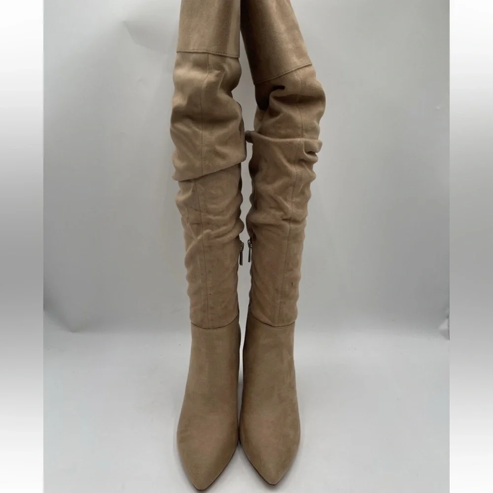 Jessica Simpson Alexiana Faux Suede Thigh High Beige Boots Size 8